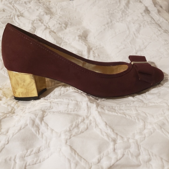 Burgandy and gold block heel - Picture 3 of 3